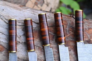 Juego de Cuchillos de Chef de Cinco Piezas Hechos a Mano por Edge Master, Hoja Recta de Acero de Damasco de 33 Capas, Mango de Madera, Diseño Ambidiestro - Product Image 3