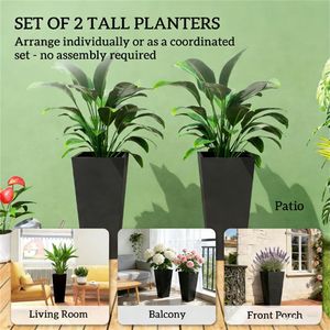 Juego de 2 Macetas de Plástico Negras para Balcón o Patio, Colección de Macetas para Plantas - Product Image 3