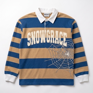 Chemise de rugby rayée Snowgrace à manches longues, col rabattu, coupe classique, adulte, toutes saisons, logo imprimé à l'écran - Product Image 1