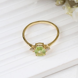 Wholesale 925 Sterling Silver Yellow Gold Plated Natural Oval <b>Peridot</b> CZ 3 Stone <b>Ring</b> Memoria Jewels - Product Image 2