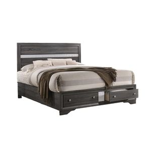 Lit en bois de style traditionnel avec rangement intégré, taille standard, gris, élégant, avec une grande capacité de rangement - Product Image 1