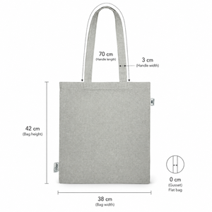 Sac fourre-tout en coton recyclé gris mélangé 140 GSM 38x42 cm avec poignée plate, logo personnalisé, vente en gros, sac de courses réutilisable, fabricant - Product Image 3