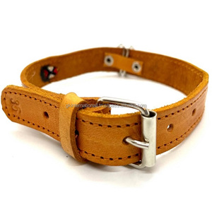 ¡Novedad de 2024! Collar de perro de cuero genuino bronceado ajustable completo y resistente con costuras de borde duraderas y herrajes ajustables - Product Image 4