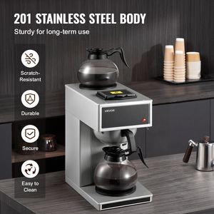 Macchina per Caffè Americano Elettrica Commerciale, Capacità 12 Tazze con 2 Caraffe in Vetro, 2 Piastre Riscaldanti per Decanter, Design in Acciaio Inossidabile - Product Image 5