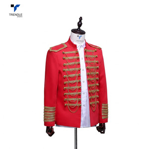 Chaqueta Formal Roja de Doble Botonadura con Ribete Dorado, Cuello Alto y Manga Larga para Invierno - Product Image 1