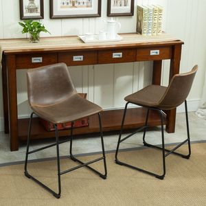 Set di 2 sgabelli da bar regolabili in vera pelle Lotusville, altezza bancone, marrone antico - Product Image 6