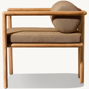 Sillón individual de madera de teca con un estilo moderno y sencillo, apto para uso en exteriores, equipado con cojines. - Product Image 2
