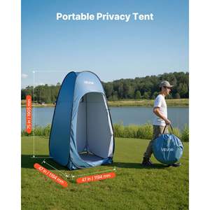 Portable Pop-Up Shower Tent <b>Ground</b> <b>Stakes</b> & Ropes Quick Setup 190T Polyester Silver Coating Camping Beach Fishing - Product Image 2