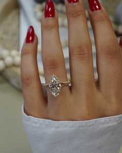 Bague de fiançailles solitaire en diamant de laboratoire taille marquise 3,5 carats, or massif 14 carats, sertie halo, pour demande en mariage, bijou unique et de caractère - Product Image 5