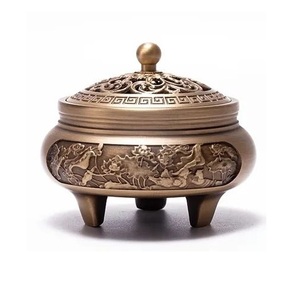 Handcrafted Metal Aromatic <b>Incense</b> <b>Burner</b> With Wood Base <b>Chinese</b> style For Religious Use - Product Image 2