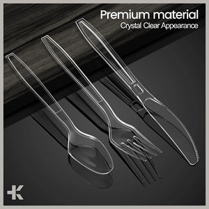 Ensemble de couverts jetables en PP/PS biodégradables, écologiques, recyclables, adaptés aux aliments, fourchettes, couteaux, cuillères, couverts robustes - Product Image 2