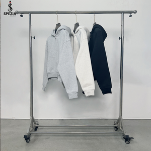 Sudadera con capucha y cremallera de algodón 100% de alto gramaje para hombre, estilo oversize y corte holgado, con forro polar, ideal para otoño. - Product Image 4