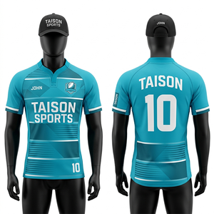 Men Rugby Jersey 180 GSM Polyester Interlock Teal Panel Design Breathable Sublimation Custom Logo Team Wear - Product Image 1