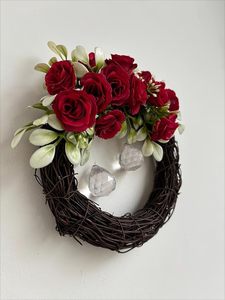 Corona de Rosas Rojas Románticas Hechas a Mano, Flores Decorativas de Ratán para Colgar en la Pared, para el Día de San Valentín, Redonda, Sin Iluminación, Paquete Individual - Product Image 5