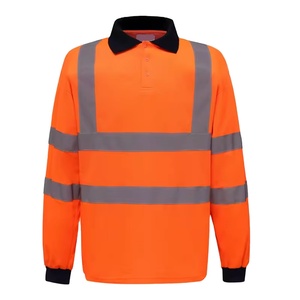 Men's High Visibility Reflective Safety <b>Polo</b> Shirt Long Sleeve Solid Color Knitted Polyester Casual Plus Size <b>Orange</b> Yellow - Product Image 5