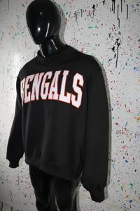 BENGALS BLACK <b>Mock</b> <b>Neck</b> Sweatshirt 100% WHITE Applique Embroidery wide <b>neck</b> Sweatshirt Finer Threads - Product Image 3