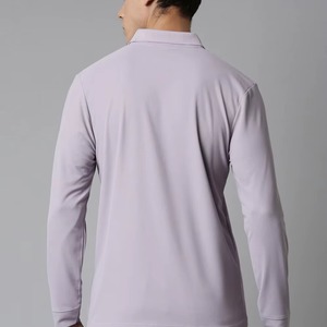 Polo de manga larga para hombre, tejido, de color sólido, informal, transpirable, de corte regular, material de algodón, polos transpirables en venta - Product Image 2
