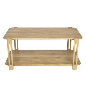 Mesa de Centro Plegable de Madera de Mango Sólida de Dos Niveles, Estilo Moderno de Mediados de Siglo y Retro, Acabado Natural, Duradera, para Sala de Estar - Product Image 4