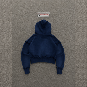 PREMIUM ART IS NOT A CRIME BLUE OVERSIZED HOODIE Crop Fit Streetwear Style Navy Blue Cotton French Terry Print Front VINTAGE INS - Product Image 6