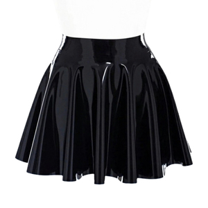 <b>Women</b> High Waist Shiny PU Pleated Mini <b>Skirt</b> Solid Color All Seasons Wear - Product Image 3