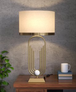 KS International Modern <b>Gold</b> Metal Handmade <b>Table</b> Lamp with 1 Color Fabric Shade for Bedroom Side Light Home Decor - Product Image 2