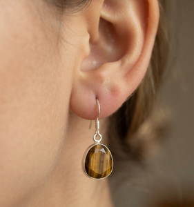 Tiger Eye Gemstone <b>Earrings</b> 925 <b>Solid</b> Sterling <b>Silver</b> Drop Shape <b>Earrings</b> for Women Girls Dangle <b>Earrings</b> <b>Silver</b> Jewellry - Product Image 3