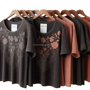 Camisetas estampadas de diseño personalizado para mujer, camisetas informales transpirables de gran tamaño con cuello redondo, Vestido de manga corta, camiseta para adultos de Talla grande-ODM - Product Image 2