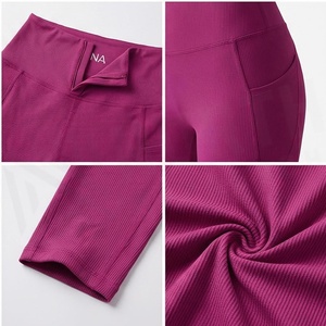 North Approach High Waist Full Length Yoga <b>Leggings</b> Ribbed Solid Seamless <b>With</b> <b>Pockets</b> Four-Way Stretch - Product Image 4