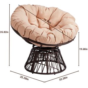 Poltrona Papasan Ergonomica Girevole da 38 Pollici in Vimini con Cuscini Spessi Trapuntati, Girevole a 360 Gradi, Struttura in Legno, Divano d'Accento per Soggiorno - Product Image 2