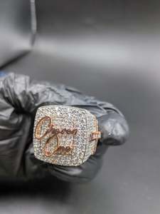 Moissanite Round Cut Diamond Script <b>Ring</b> For <b>Mens</b> 925 Sterling <b>Silver</b> Fine Hip Hop Party Jewelry Gift For Friends - Product Image 2