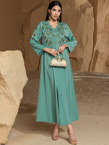 Luxury Modest Polyester Abaya <b>Dress</b> <b>for</b> Women <b>Long</b> Sleeve Ankle Length Dubai Embroidery Custom Colors & Sizes Wholesale - Product Image 3