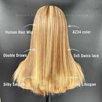 Perruques en cheveux humains Remy de couleur blonde mélangée, prix abordable, sans colle, super double drawn, extensions soyeuses brutes vietnamiennes