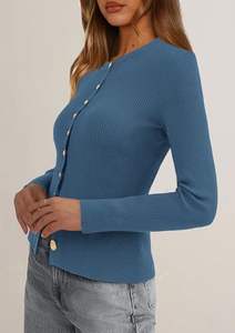 Cárdigan de algodón de moda para mujer, suéter liso informal de punto con cuello en V y manga larga, venta al por mayor, personalizado para mujer - Product Image 4