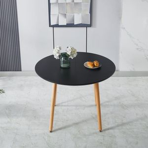 Tavolo da Pranzo con Gambe in Legno Estensibili e Piano in MDF Nero, Misure 100/140/180x100x75cm per Ufficio e Caffetteria - Product Image 4
