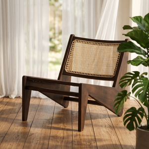 Midcentury Modern Wooden Chair With Rattan Backrest Handmade Living Room Furniture - Product Image 4