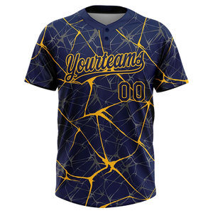Custom Sublimated Baseball Jersey Navy Gold Lightning Pattern Breathable Unisex Team Softball <b>Shirt</b> - Product Image 2