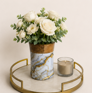 Vase à fleurs en bois artisanal, luxe contemporain, pierre naturelle, centre de table décoratif pour la décoration moderne de la maison - Product Image 4