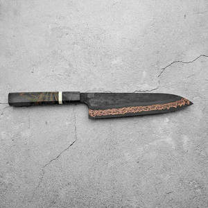 Couteau de chef à lame pleine en cuivre à motif Damas avec manche métallique minimaliste, couteau de cuisine professionnel - Product Image 5