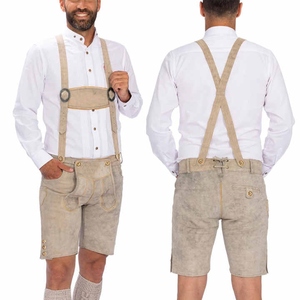 Pantalones Cortos de Cuero Beige Tradicionales para Hombre con Tirantes, Cintura Alta, Cierre de Botones, Ropa Casual de Verano - Product Image 5