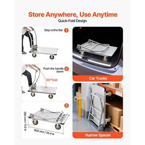 Heavy Duty 2000 Lbs Capacity Steel Flatbed Cart 2000 Lbs Capacity Swivel Wheels Handle Foldable Platform Truck <b>Material</b> <b>Handling</b> - Product Image 4