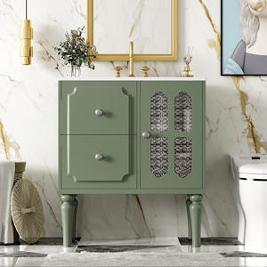 Retro Style 30\" Freestanding Single <b>Bathroom</b> <b>Vanity</b> with 2 Drawers Resin Sink Combo Solid Wood Frame Storage <b>Bathroom</b> <b>Vanities</b> - Product Image 2