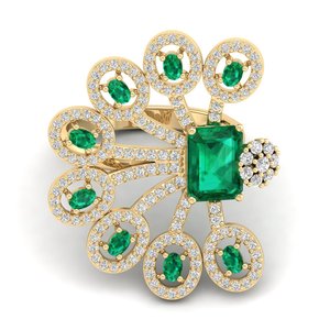 REYES Luxurious 1.75 Carat Emerald Gemstone Engagement <b>Rings</b> in 14K Solid Gold Moissanite Bridal Gift Jewelry For Weddings - Product Image 6