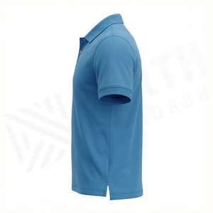 Polo en piqué de coton uni pour homme, manches courtes, coupe classique, tissu respirant, style décontracté, bleu - Product Image 3