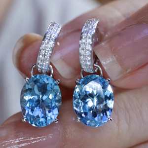 Exclusivos Pendientes de Aguamarina Natural Santa María con Incrustaciones, Hechos a Mano, Joyería Fina Personalizada, Regalo Elegante y Lujoso para Mujer - Product Image 1