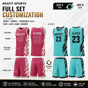 Conjunto de Uniforme de Baloncesto Rexfit Sports, Sublimado, Cuello en V, Sin Mangas, Reversible 2 en 1, Unisex para Adultos - Product Image 3