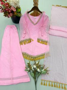 Traje Palazzo Rosa con Bordado de Encaje y Detalles de Espejo para Mujer, Estilo Casual, Corte Regular, Largo hasta el Tobillo, Tradicional, de Secado Rápido, Protección Solar - Product Image 3