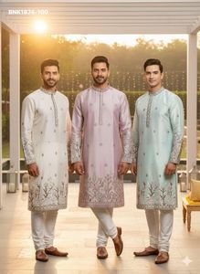 Colección de Kurta-Payjama de seda pura premium con hilo y lentejuelas con motivos de animales y pájaros, para uso ocasional, de proveedor de Surat. - Product Image 3
