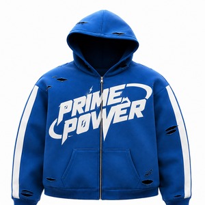ชุดเซ็ตแทรคสูทสีน้ำเงินพร้อมฮู้ด แบรนด์ Prime Power แบบซิปเต็มตัว สไตล์สตรีทแวร์ สำหรับผู้ใหญ่ ไซส์ใหญ่พิเศษ ชุดสองชิ้นเข้าชุดกัน รับผลิตแบบ OEM ODM - Product Image 2