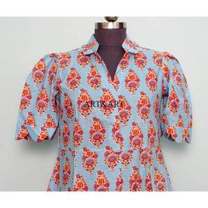 Vestido Moderno Casual de Manga Corta para Fiesta, Estilo Dulce y Elegante para Mujer, Estampado a Mano, de Algodón, Tipo Canguro, Cómodo y Corto - Product Image 2