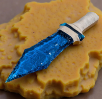 Épée rituelle en obsidienne aquatique : Lame en pierre précieuse artisanale, objet de collection